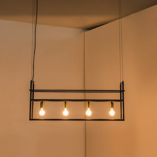 Thehouselights-4-Light Designer Black Cage Rack Pendant Lighting-Pendant--