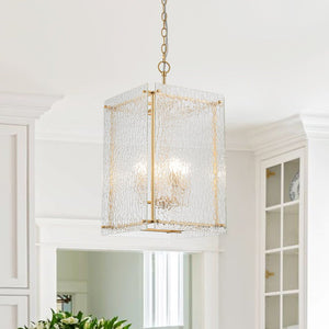 Thehouselights - 4 - Light Hammer Glass Lantern Pendant Light - Pendant - Brass - 