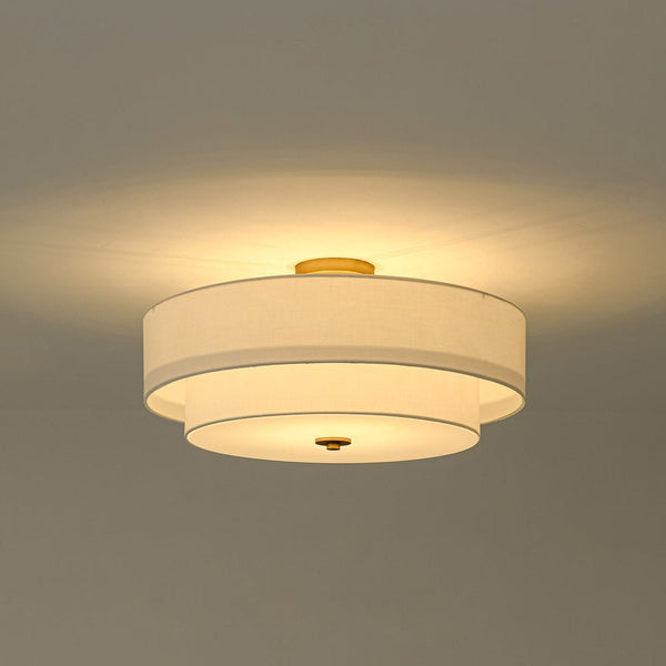 Thehouselights - 4 - Light Linen Drum Flush Mount Ceiling - Ceiling Light - Brass - 