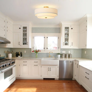 Thehouselights - 4 - Light Linen Drum Flush Mount Ceiling - Ceiling Light - Brass - 