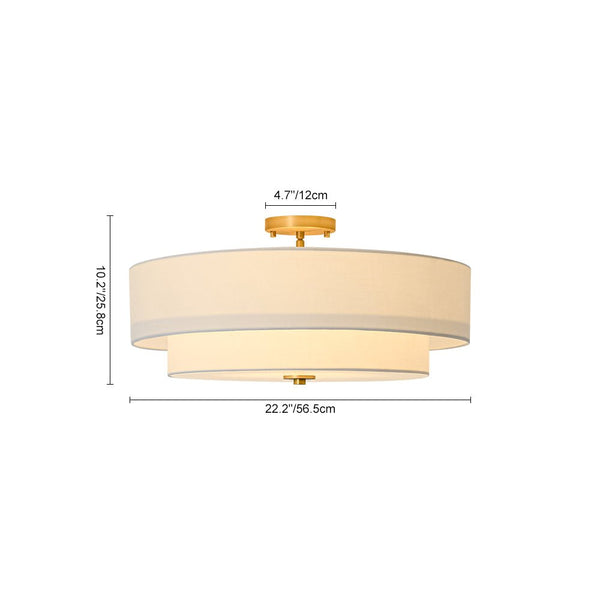 Thehouselights - 4 - Light Linen Drum Flush Mount Ceiling - Ceiling Light - Brass - 