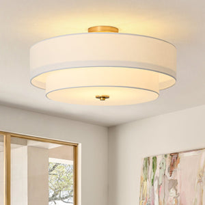 Thehouselights - 4 - Light Linen Drum Flush Mount Ceiling - Ceiling Light - Brass - 