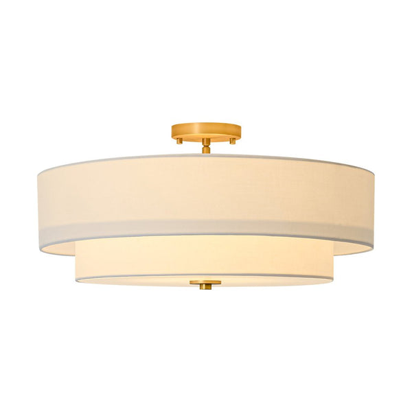Thehouselights - 4 - Light Linen Drum Flush Mount Ceiling - Ceiling Light - Brass - 