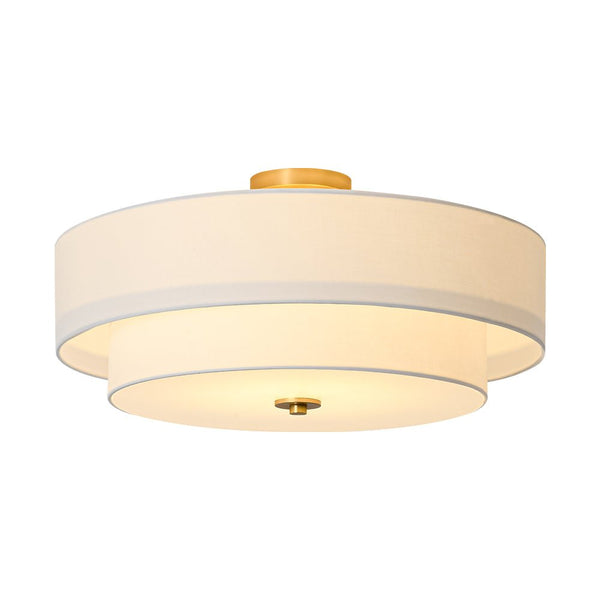Thehouselights - 4 - Light Linen Drum Flush Mount Ceiling - Ceiling Light - Brass - 
