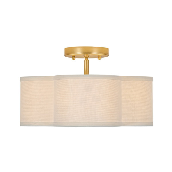 Thehouselights-4-Light Linen Drum Semi Flush Mount-Ceiling Light-Brass-