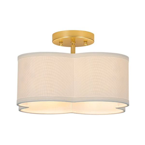 Thehouselights-4-Light Linen Drum Semi Flush Mount-Ceiling Light-Brass-