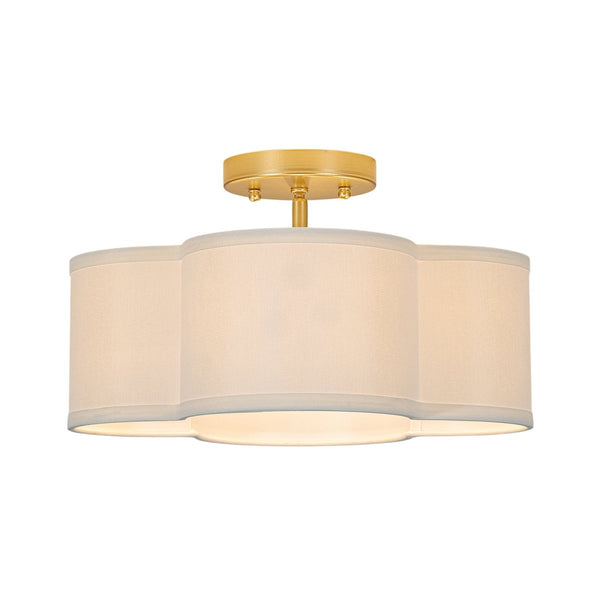 Thehouselights-4-Light Linen Drum Semi Flush Mount-Ceiling Light-Brass-