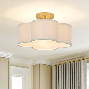Thehouselights-4-Light Linen Drum Semi Flush Mount-Ceiling Light-Brass-