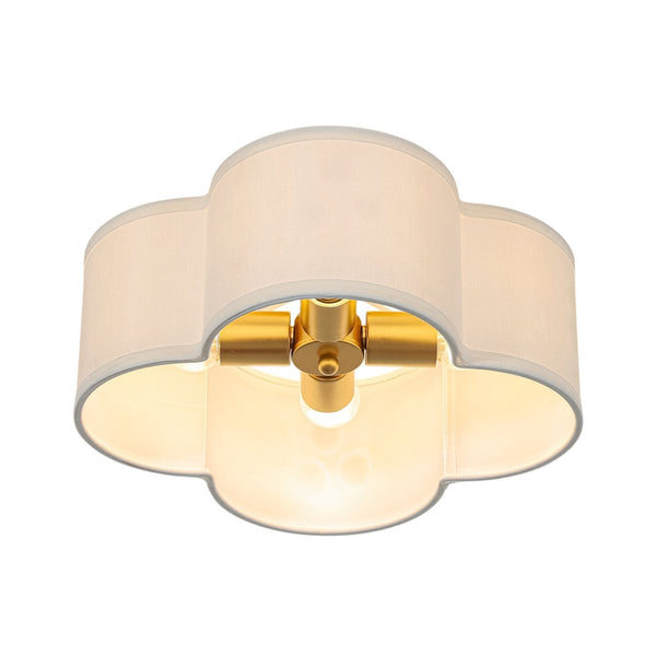 Thehouselights-4-Light Linen Drum Semi Flush Mount-Ceiling Light-Brass-