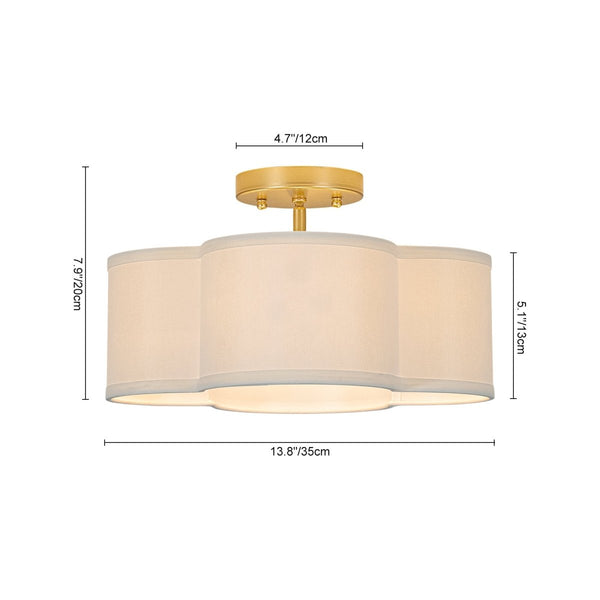 Thehouselights-4-Light Linen Drum Semi Flush Mount-Ceiling Light-Brass-