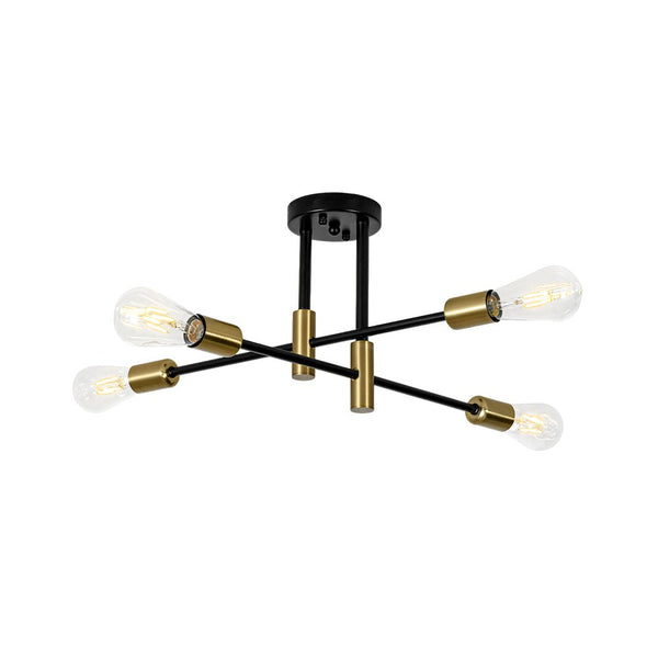 Thehouselights - 4 - Light Minimalist Sputnik Semi Flush Light - Chandelier - Black+Brass - 