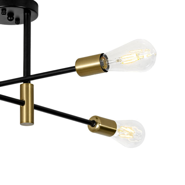 Thehouselights - 4 - Light Minimalist Sputnik Semi Flush Light - Chandelier - Black+Brass - 