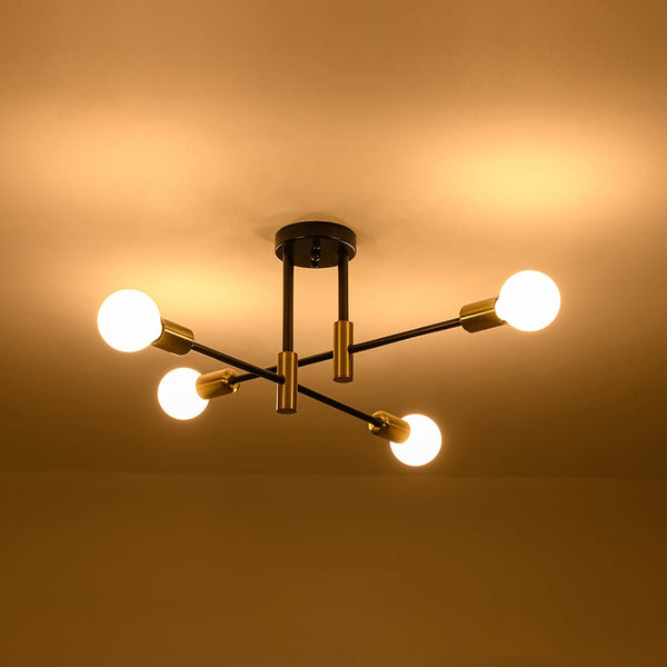 Thehouselights - 4 - Light Minimalist Sputnik Semi Flush Light - Chandelier - Black+Brass - 