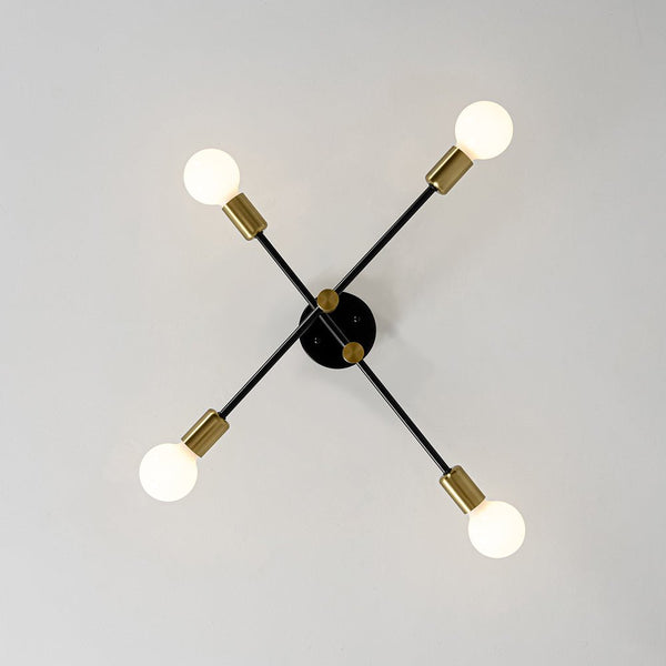 Thehouselights - 4 - Light Minimalist Sputnik Semi Flush Light - Chandelier - Black+Brass - 
