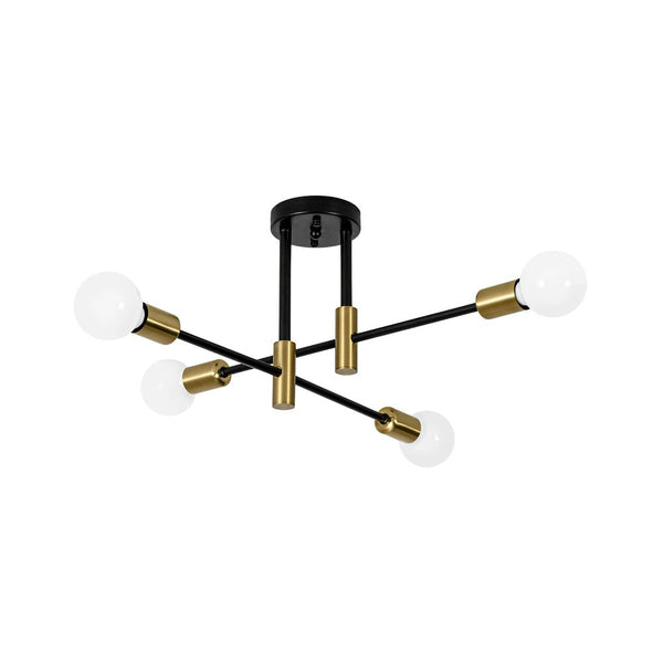 Thehouselights - 4 - Light Minimalist Sputnik Semi Flush Light - Chandelier - Black+Brass - 