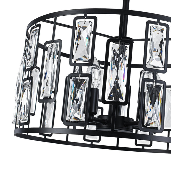 Thehouselights-5-Light Crystal Cage Semi Flush Mount Ceiling Light-Ceiling Light-Black-