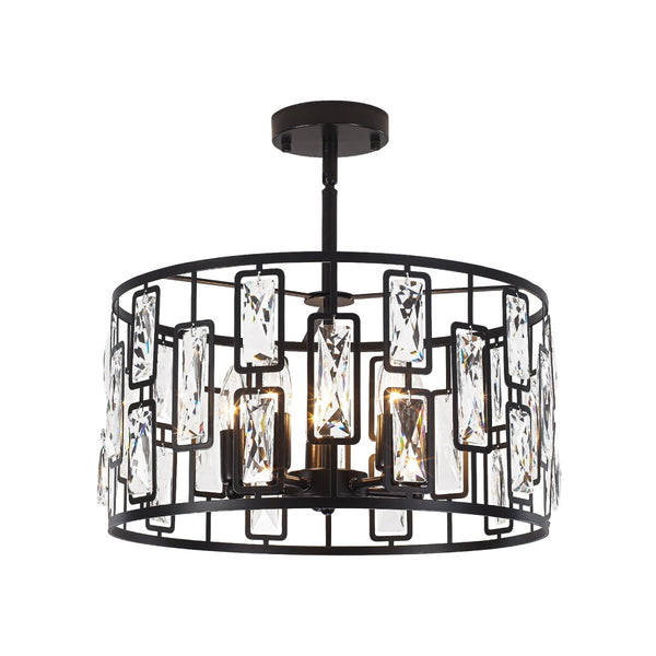 Thehouselights-5-Light Crystal Cage Semi Flush Mount Ceiling Light-Ceiling Light-Black-