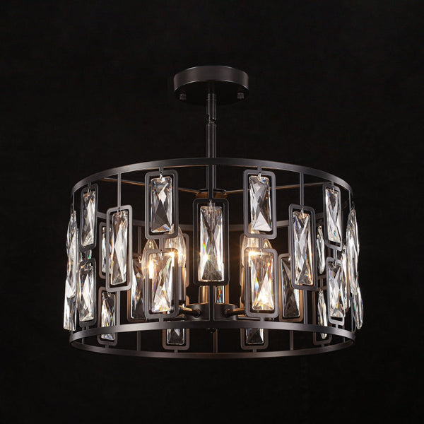 Thehouselights-5-Light Crystal Cage Semi Flush Mount Ceiling Light-Ceiling Light-Black-