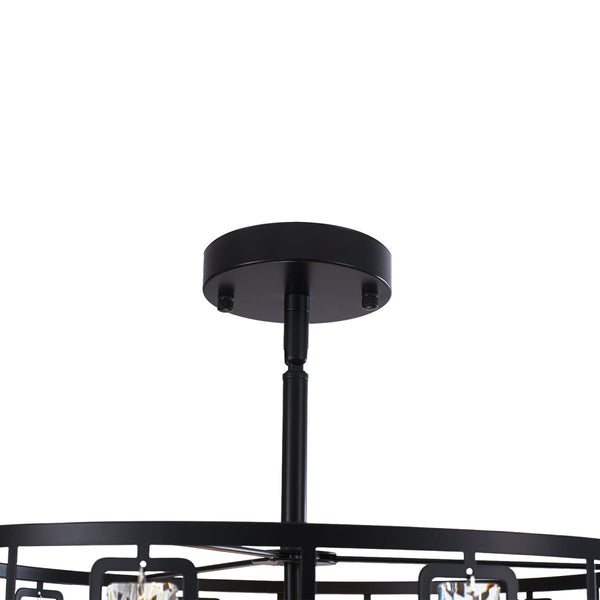 Thehouselights-5-Light Crystal Cage Semi Flush Mount Ceiling Light-Ceiling Light-Black-