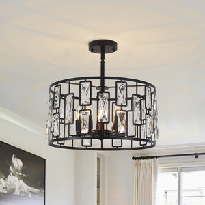 Thehouselights-5-Light Crystal Cage Semi Flush Mount Ceiling Light-Ceiling Light-Black-