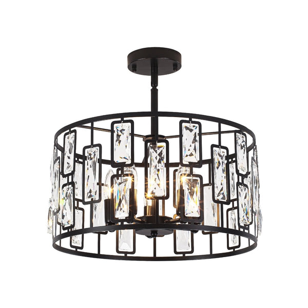 Thehouselights-5-Light Crystal Cage Semi Flush Mount Ceiling Light-Ceiling Light-Black-
