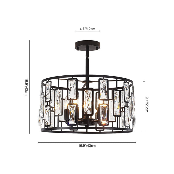 Thehouselights-5-Light Crystal Cage Semi Flush Mount Ceiling Light-Ceiling Light-Black-