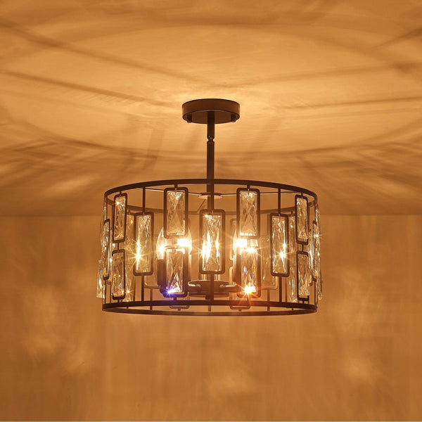 Thehouselights-5-Light Crystal Cage Semi Flush Mount Ceiling Light-Ceiling Light-Black-