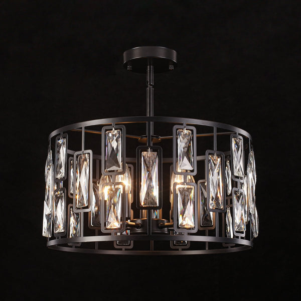 Thehouselights-5-Light Crystal Cage Semi Flush Mount Ceiling Light-Ceiling Light-Black-