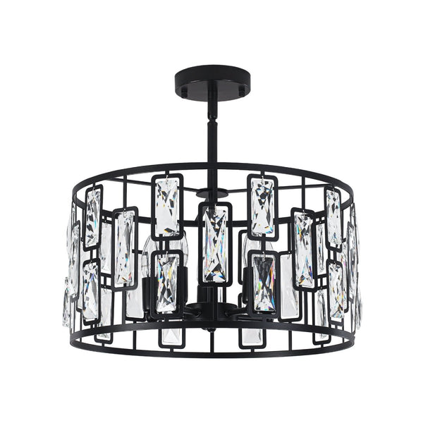 Thehouselights-5-Light Crystal Cage Semi Flush Mount Ceiling Light-Ceiling Light-Black-