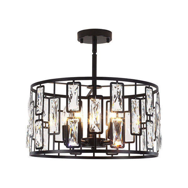 Thehouselights-5-Light Crystal Cage Semi Flush Mount Ceiling Light-Ceiling Light-Black-