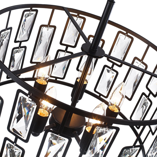 Thehouselights-5-Light Crystal Cage Semi Flush Mount Ceiling Light-Ceiling Light-Black-