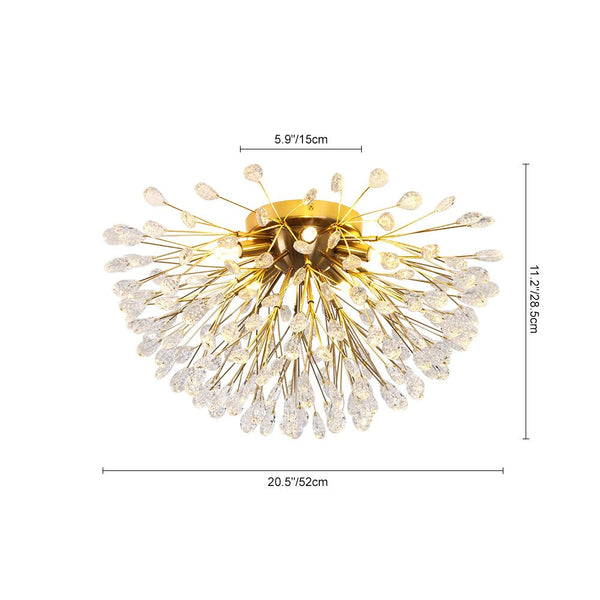 Thehouselights - 5 - Light Crystal Dandelion Semi Flush Chandelier - Chandelier - Brass - 