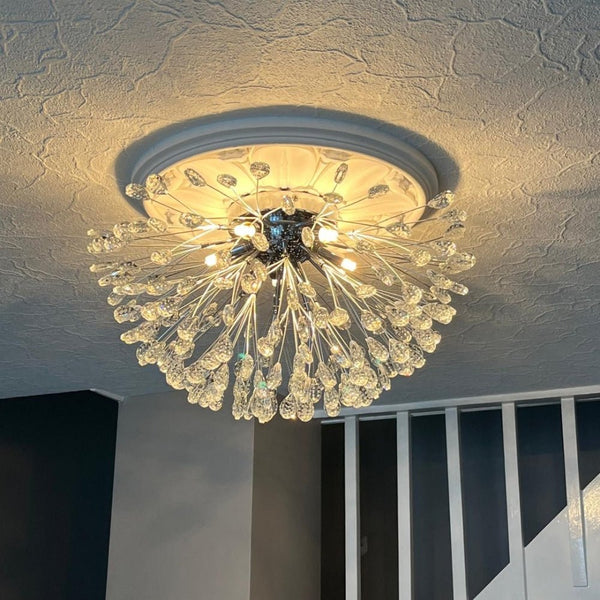 Thehouselights - 5 - Light Crystal Dandelion Semi Flush Chandelier - Chandelier - Brass - 