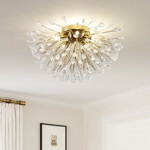 Thehouselights - 5 - Light Crystal Dandelion Semi Flush Chandelier - Chandelier - Brass - 