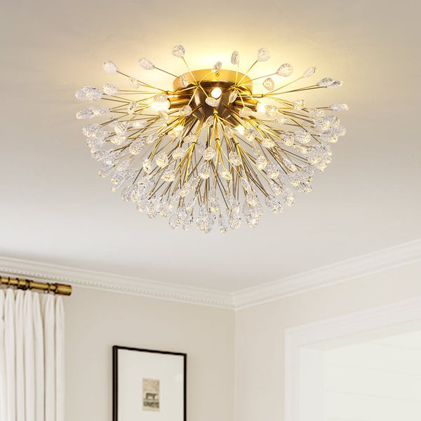 Thehouselights - 5 - Light Crystal Dandelion Semi Flush Chandelier - Chandelier - Brass - 