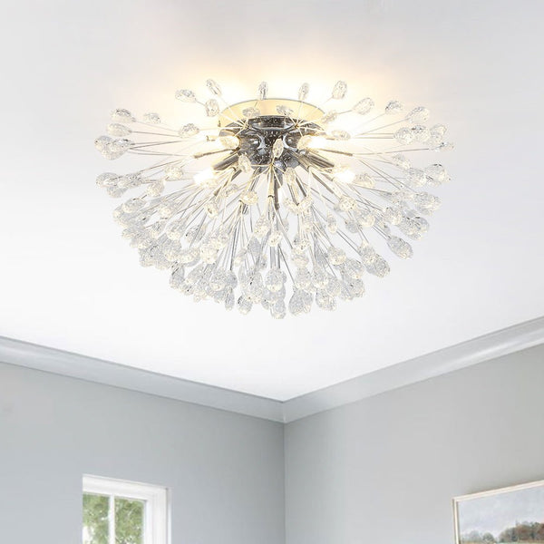 Thehouselights - 5 - Light Crystal Dandelion Semi Flush Chandelier - Chandelier - Chrome - 