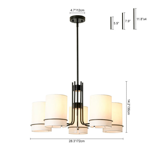 Thehouselights - 5 - Light Cylinder Fabric Shade Chandelier - Chandelier - Black - 
