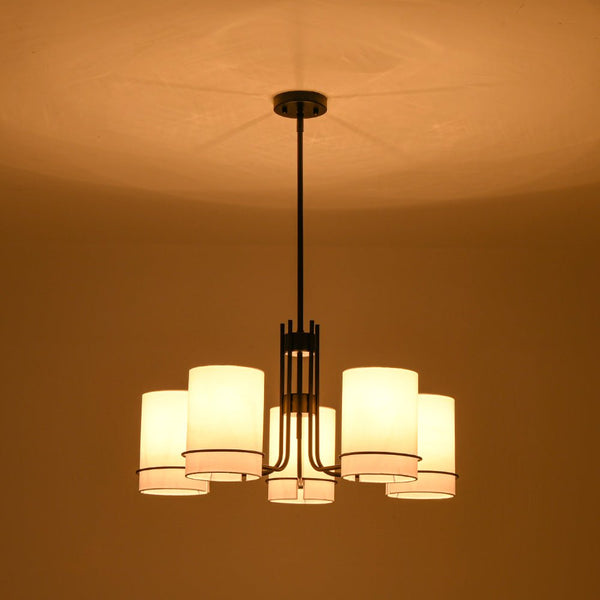 Thehouselights - 5 - Light Cylinder Fabric Shade Chandelier - Chandelier - Black - 