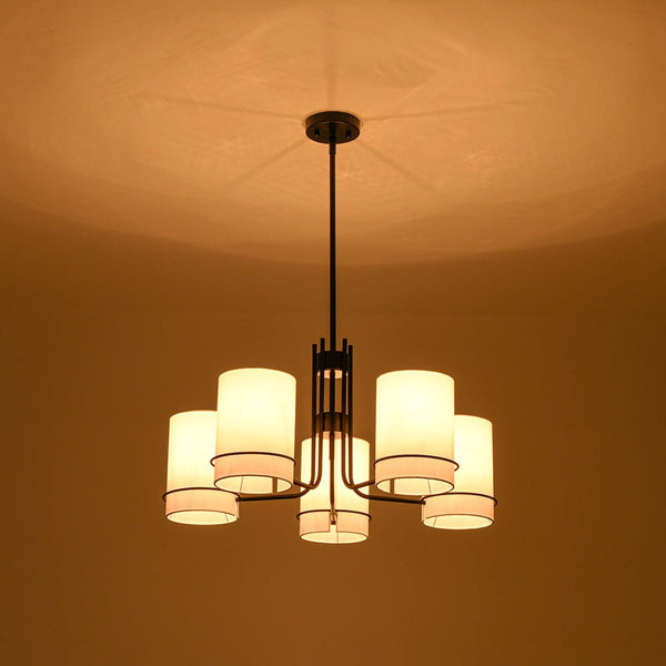 Thehouselights - 5 - Light Cylinder Fabric Shade Chandelier - Chandelier - Black - 