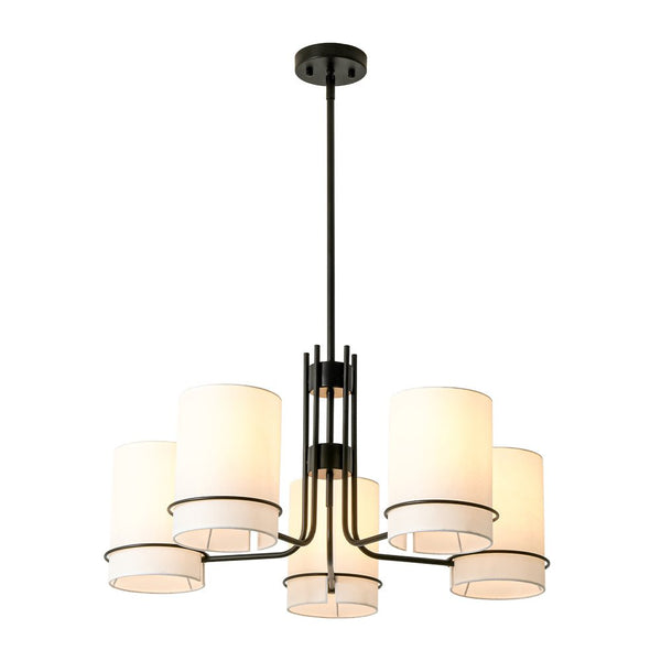 Thehouselights - 5 - Light Cylinder Fabric Shade Chandelier - Chandelier - Black - 