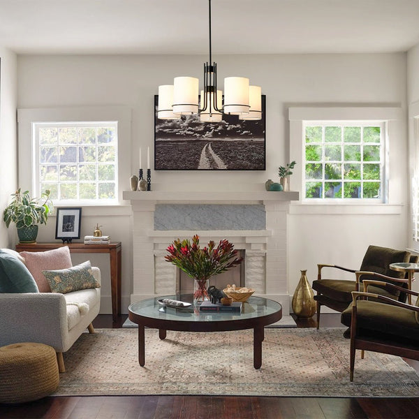 Thehouselights - 5 - Light Cylinder Fabric Shade Chandelier - Chandelier - Black - 