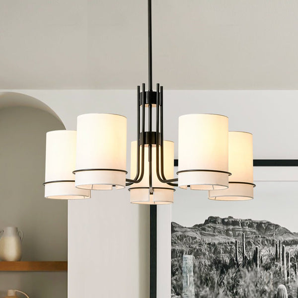 Thehouselights - 5 - Light Cylinder Fabric Shade Chandelier - Chandelier - Black - 
