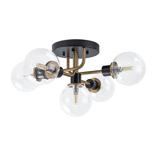 Thehouselights - 5 - Light Glass Bubble Semi Flush Mount - Chandelier - Clear Glass - 