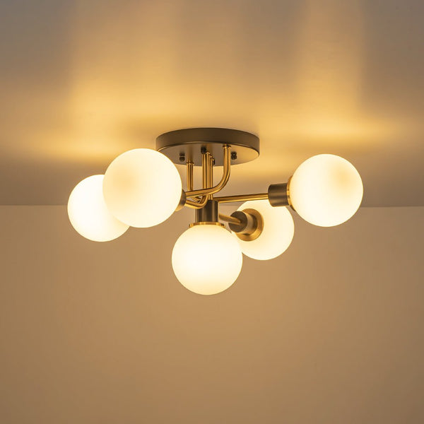 Thehouselights - 5 - Light Glass Bubble Semi Flush Mount - Chandelier - Clear Glass - 