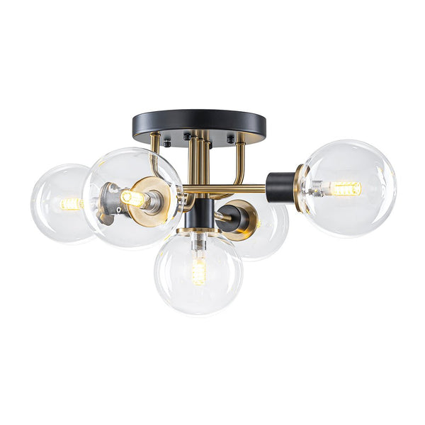 Thehouselights - 5 - Light Glass Bubble Semi Flush Mount - Chandelier - Clear Glass - 