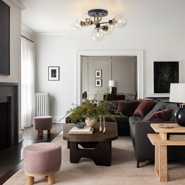 Thehouselights - 5 - Light Glass Bubble Semi Flush Mount - Chandelier - Clear Glass - 