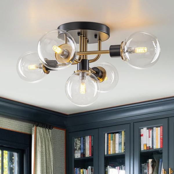 Thehouselights - 5 - Light Glass Bubble Semi Flush Mount - Chandelier - Clear Glass - 