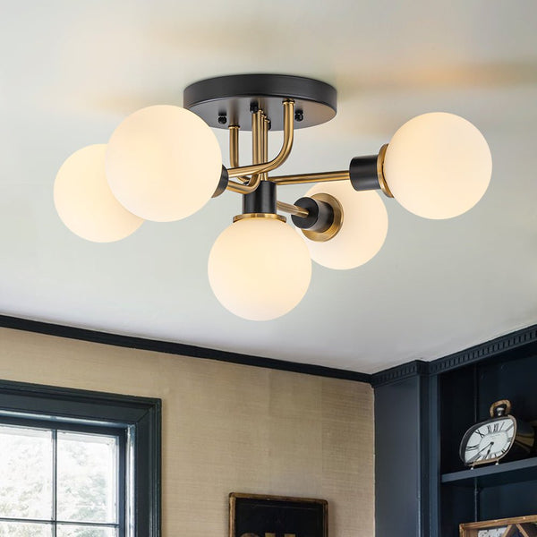 Thehouselights - 5 - Light Glass Bubble Semi Flush Mount - Chandelier - Frosted Glass - 