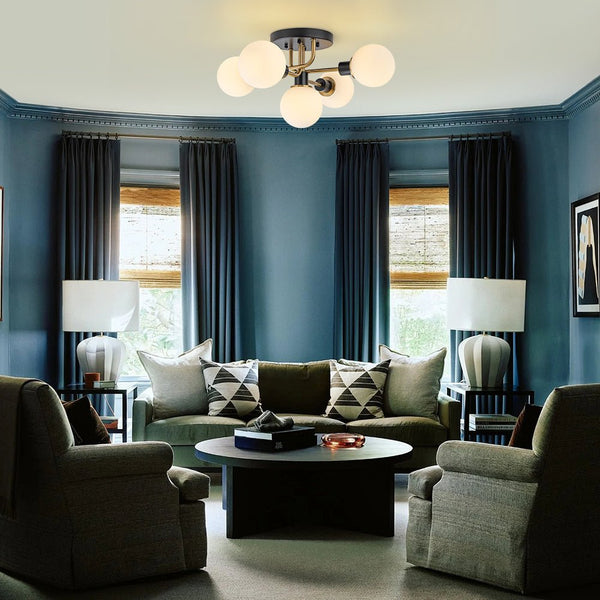 Thehouselights - 5 - Light Glass Bubble Semi Flush Mount - Chandelier - Frosted Glass - 