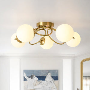 Thehouselights - 5 - Light Opal Glass Ring Sputnik Bubble Semi Flush Chandelier - Chandelier - Brass - 
